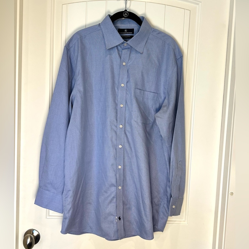 Hart Schaffner Marx Light Blue Dress Shirt Pima Cotton Non Iron 17 / 34